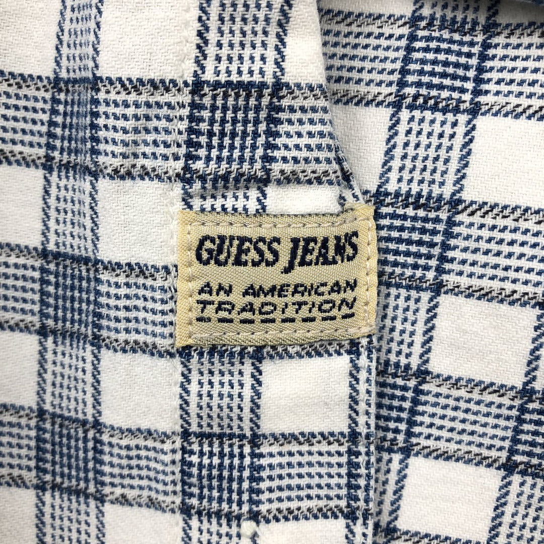 Guess Jeans Short-Sleeve Cotton Check Shirt, Made in USA, Men's Size XL (approx.) cotton blue type Vintage Second Hand