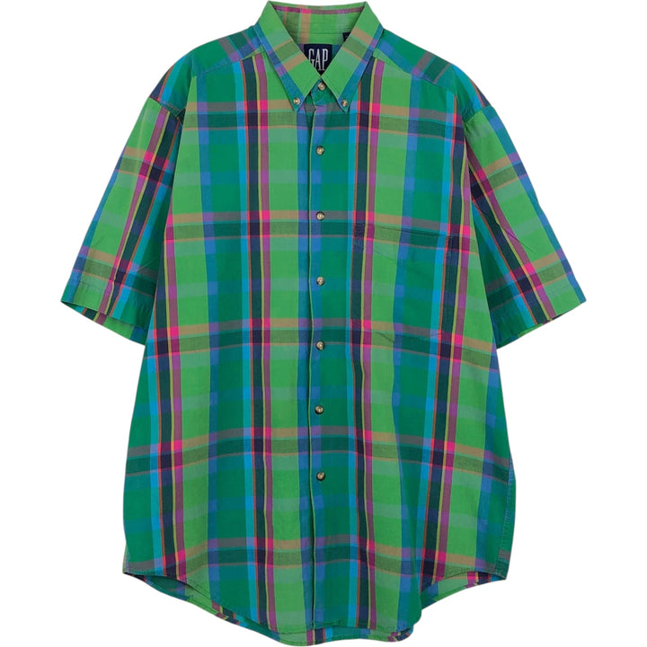 90'S GAP Old Gap Madras Check Short-Sleeve Button-Down Check Shirt Men's Size M (Equivalent) Vintage cotton green type Vintage Second Hand