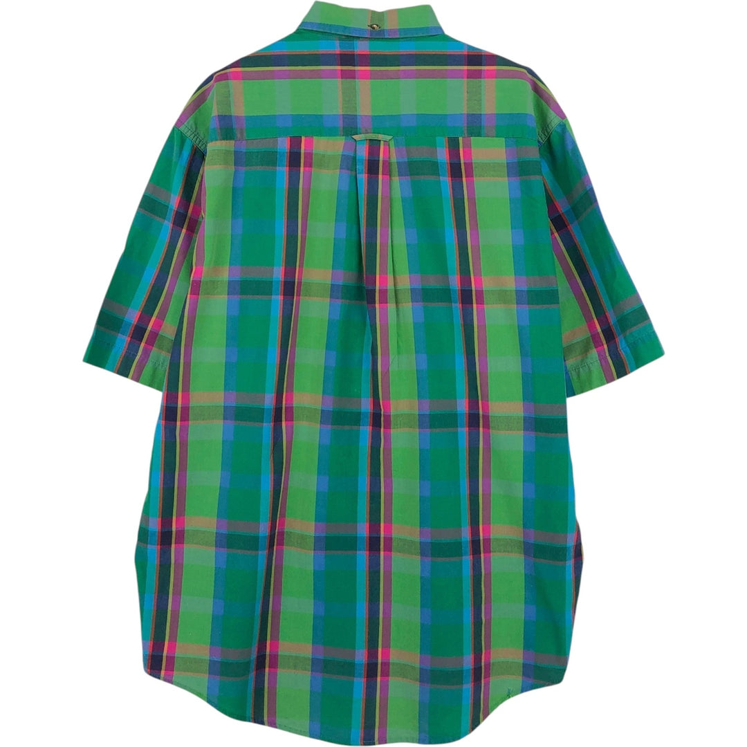 90'S GAP Old Gap Madras Check Short-Sleeve Button-Down Check Shirt Men's Size M (Equivalent) Vintage cotton green type Vintage Second Hand
