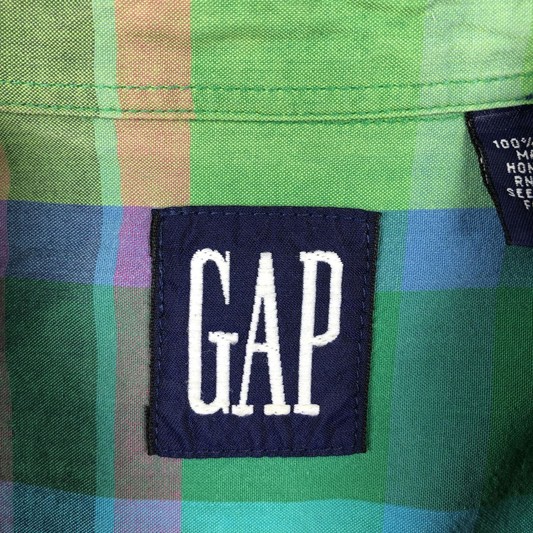 90'S GAP Old Gap Madras Check Short-Sleeve Button-Down Check Shirt Men's Size M (Equivalent) Vintage cotton green type Vintage Second Hand