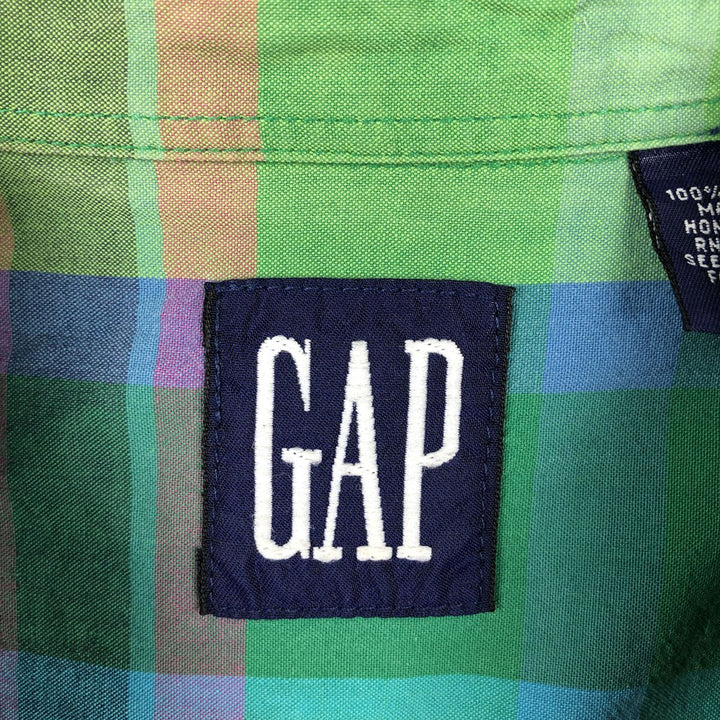 90'S GAP Old Gap Madras Check Short-Sleeve Button-Down Check Shirt Men's Size M (Equivalent) Vintage cotton green type Vintage Second Hand
