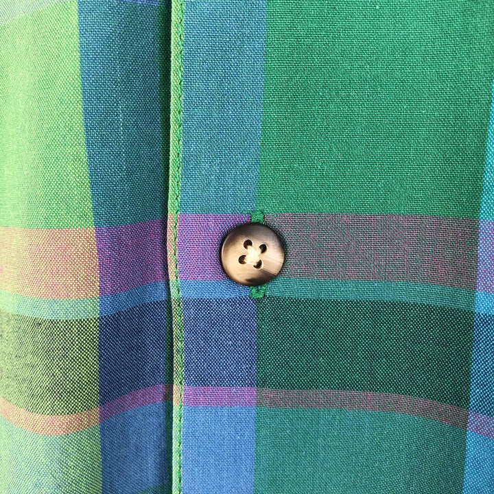 90'S GAP Old Gap Madras Check Short-Sleeve Button-Down Check Shirt Men's Size M (Equivalent) Vintage cotton green type Vintage Second Hand