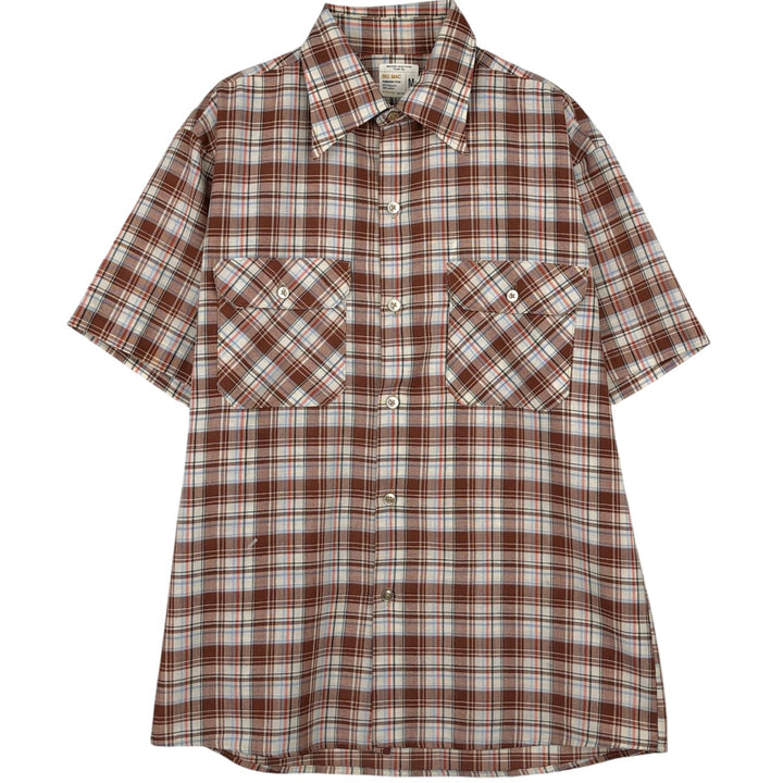 Big Mac Check Pattern Short-Sleeve Poly-Cotton Shirt, Men's Size M (Equivalent), Vintage polyester brown type Vintage Second Hand