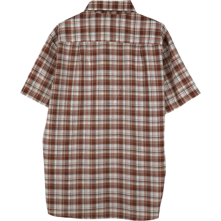 Big Mac Check Pattern Short-Sleeve Poly-Cotton Shirt, Men's Size M (Equivalent), Vintage polyester brown type Vintage Second Hand