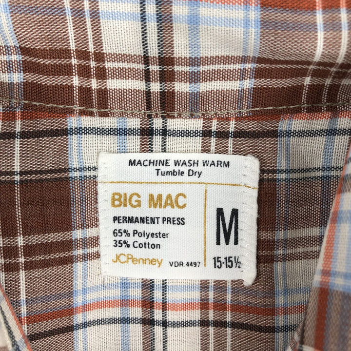 Big Mac Check Pattern Short-Sleeve Poly-Cotton Shirt, Men's Size M (Equivalent), Vintage polyester brown type Vintage Second Hand