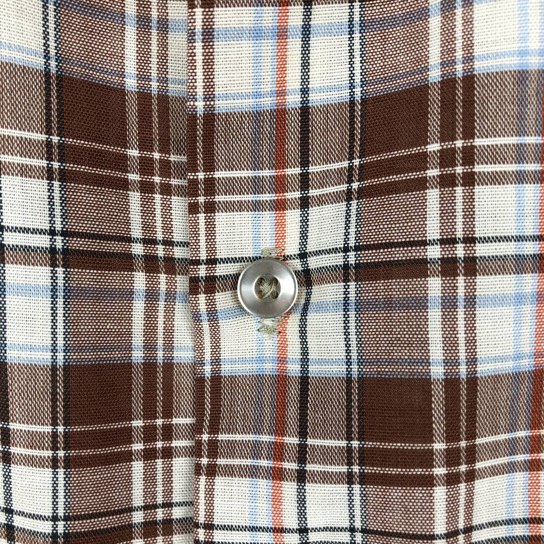 Big Mac Check Pattern Short-Sleeve Poly-Cotton Shirt, Men's Size M (Equivalent), Vintage polyester brown type Vintage Second Hand