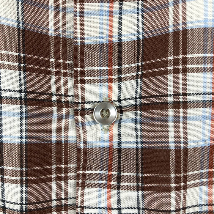Big Mac Check Pattern Short-Sleeve Poly-Cotton Shirt, Men's Size M (Equivalent), Vintage polyester brown type Vintage Second Hand