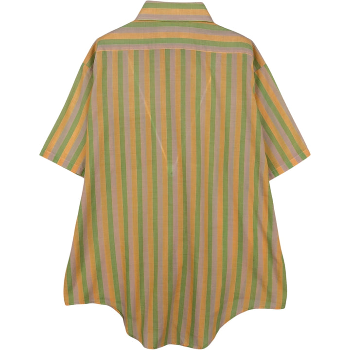 ~1970'S Manhattan DURABRITE TORQUE Stripe Pattern Short-Sleeve Poly-Cotton Shirt, Men's Size L (Equivalent), Vintage polyester green type yellow green Vintage Second Hand