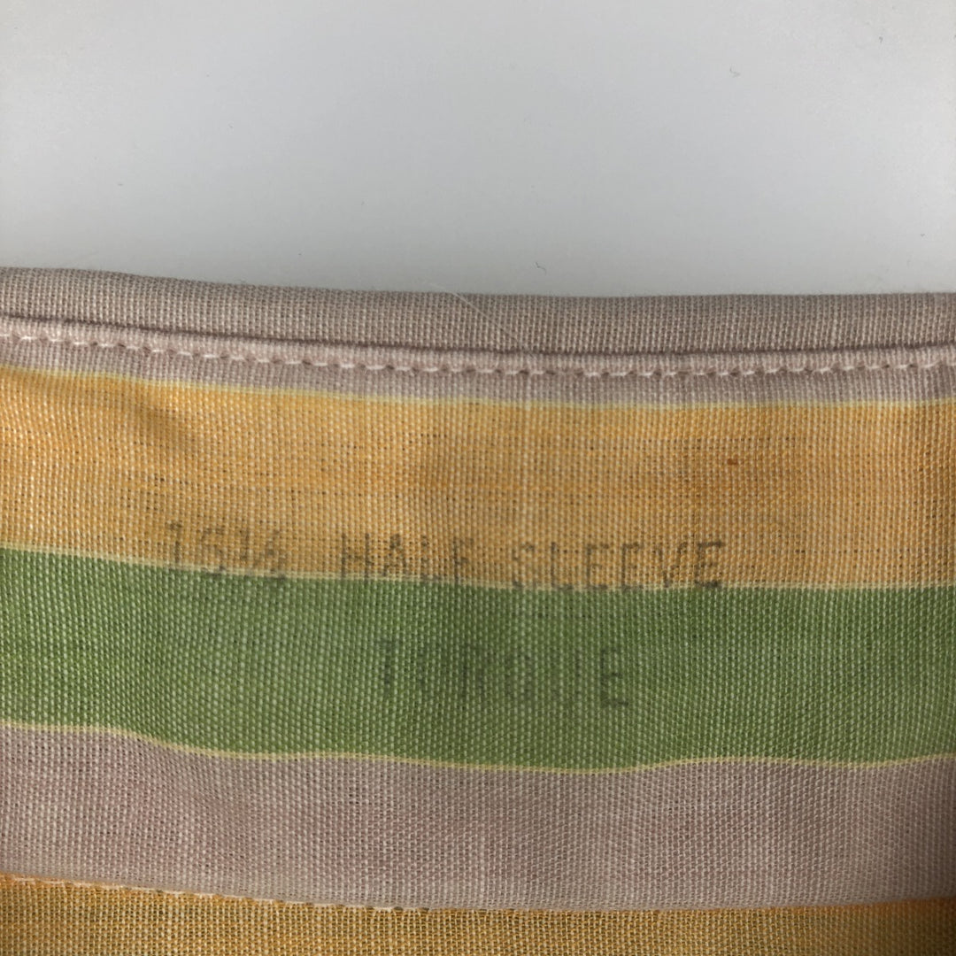 ~1970'S Manhattan DURABRITE TORQUE Stripe Pattern Short-Sleeve Poly-Cotton Shirt, Men's Size L (Equivalent), Vintage polyester green type yellow green Vintage Second Hand