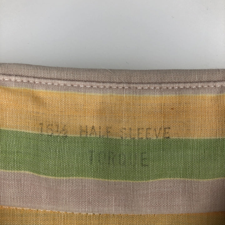 ~1970'S Manhattan DURABRITE TORQUE Stripe Pattern Short-Sleeve Poly-Cotton Shirt, Men's Size L (Equivalent), Vintage polyester green type yellow green Vintage Second Hand