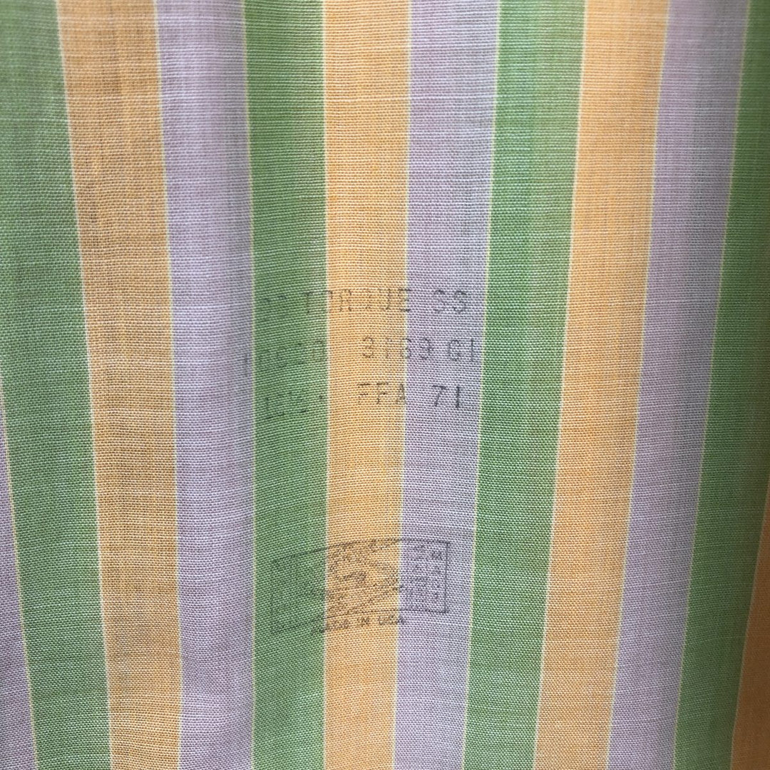 ~1970'S Manhattan DURABRITE TORQUE Stripe Pattern Short-Sleeve Poly-Cotton Shirt, Men's Size L (Equivalent), Vintage polyester green type yellow green Vintage Second Hand