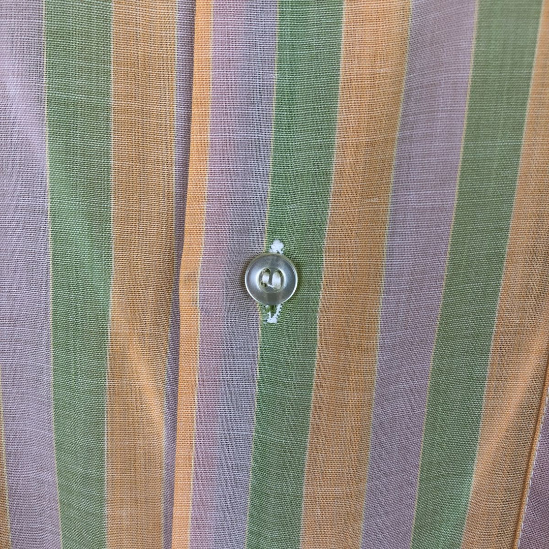 ~1970'S Manhattan DURABRITE TORQUE Stripe Pattern Short-Sleeve Poly-Cotton Shirt, Men's Size L (Equivalent), Vintage polyester green type yellow green Vintage Second Hand