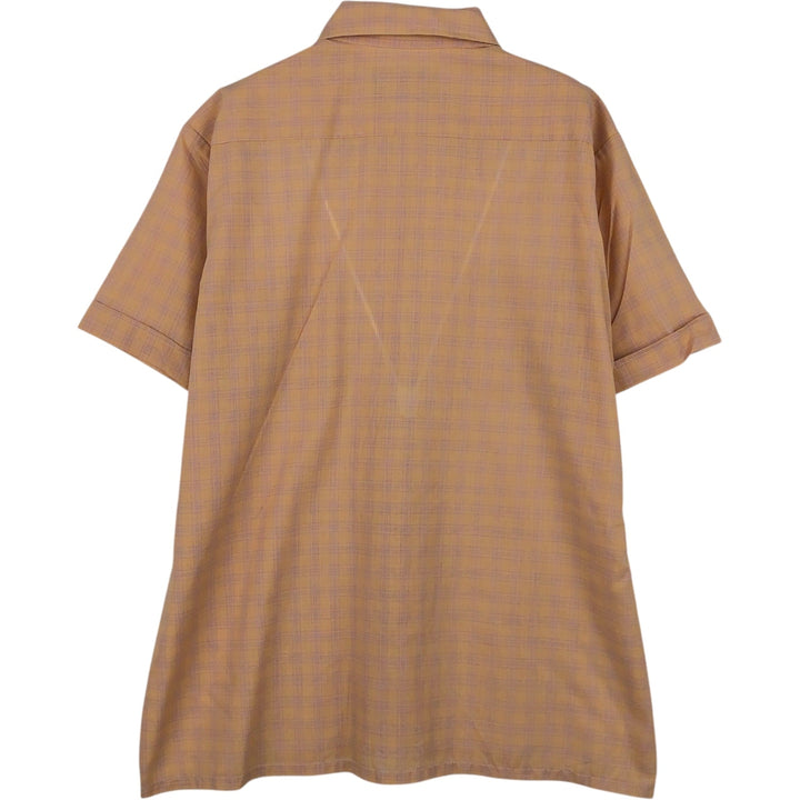~1970'S Sears PERMA-PREST Check Pattern Short-Sleeve Poly-Cotton Shirt, Men's Size M, Boxy Shirt, Vintage polyester orange type Vintage Second Hand