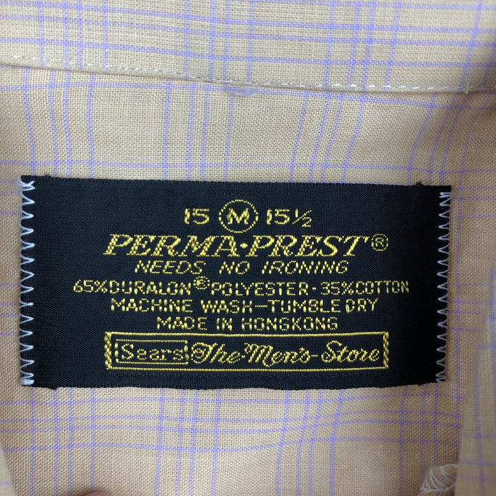 ~1970'S Sears PERMA-PREST Check Pattern Short-Sleeve Poly-Cotton Shirt, Men's Size M, Boxy Shirt, Vintage polyester orange type Vintage Second Hand