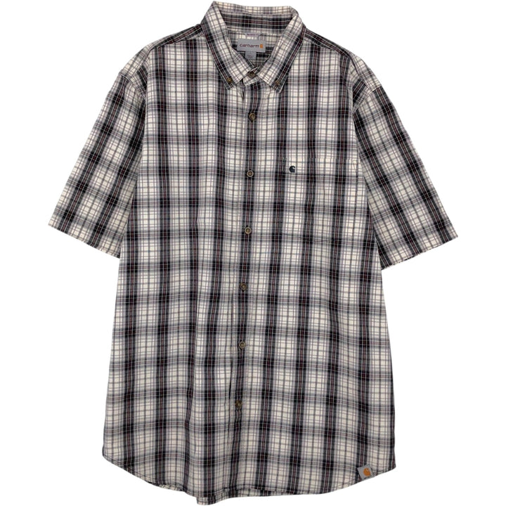 Carhartt RELAXED FIT Check Pattern Button-down Short Sleeve Work Shirt, Men's L size cotton ivory Vintage Second Hand