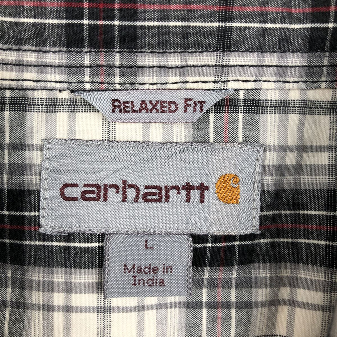 Carhartt RELAXED FIT Check Pattern Button-down Short Sleeve Work Shirt, Men's L size cotton ivory Vintage Second Hand