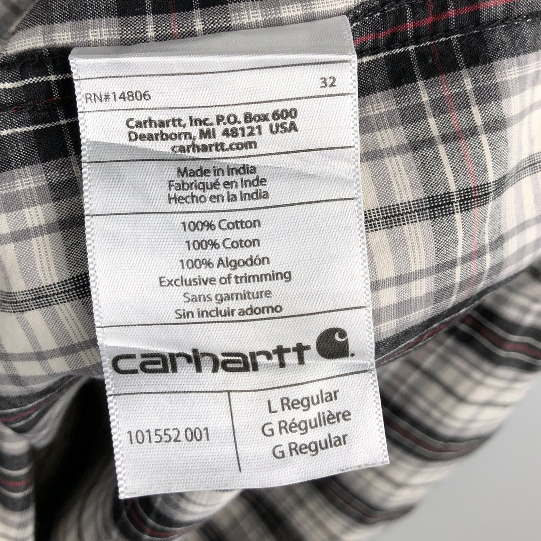 Carhartt RELAXED FIT Check Pattern Button-down Short Sleeve Work Shirt, Men's L size cotton ivory Vintage Second Hand