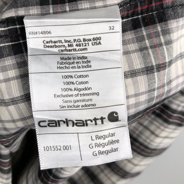 Carhartt RELAXED FIT Check Pattern Button-down Short Sleeve Work Shirt, Men's L size cotton ivory Vintage Second Hand