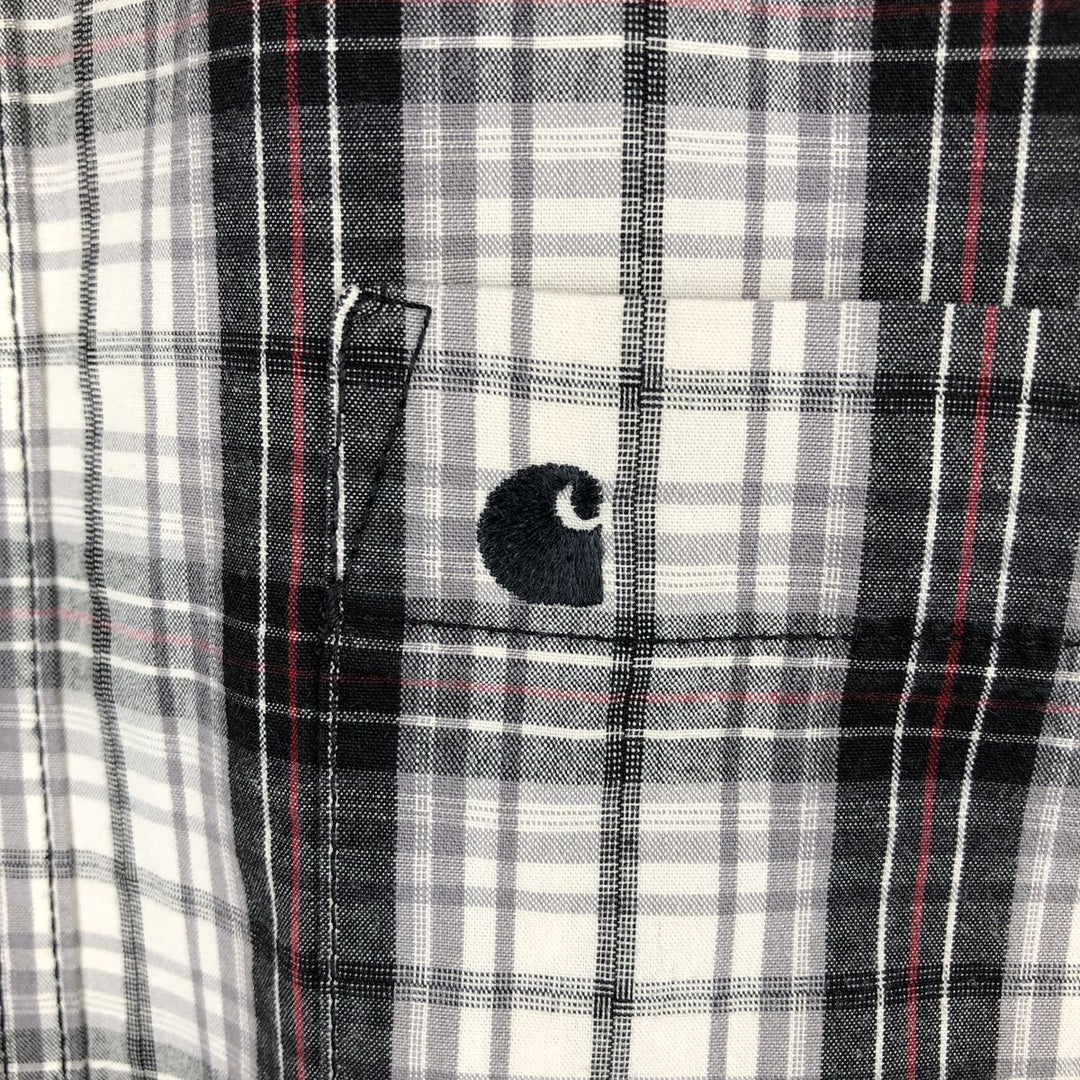 Carhartt RELAXED FIT Check Pattern Button-down Short Sleeve Work Shirt, Men's L size cotton ivory Vintage Second Hand