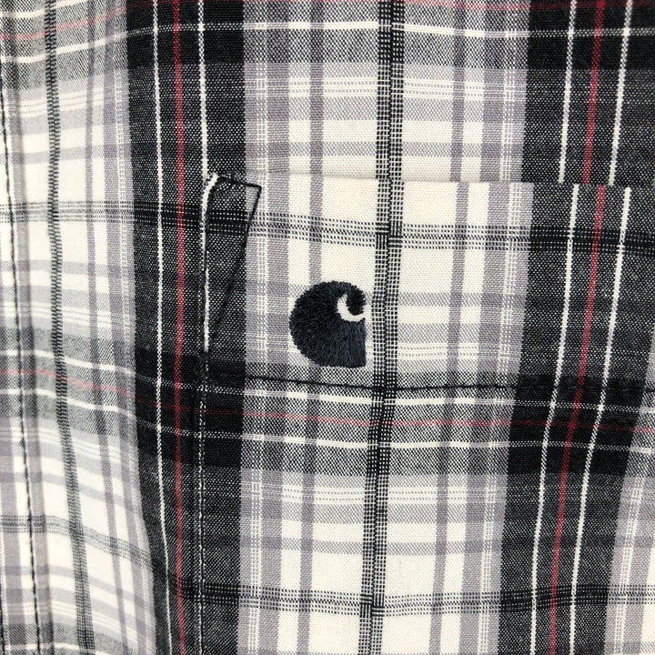 Carhartt RELAXED FIT Check Pattern Button-down Short Sleeve Work Shirt, Men's L size cotton ivory Vintage Second Hand