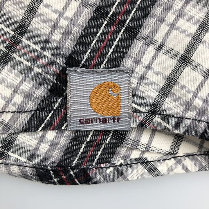 Carhartt RELAXED FIT Check Pattern Button-down Short Sleeve Work Shirt, Men's L size cotton ivory Vintage Second Hand