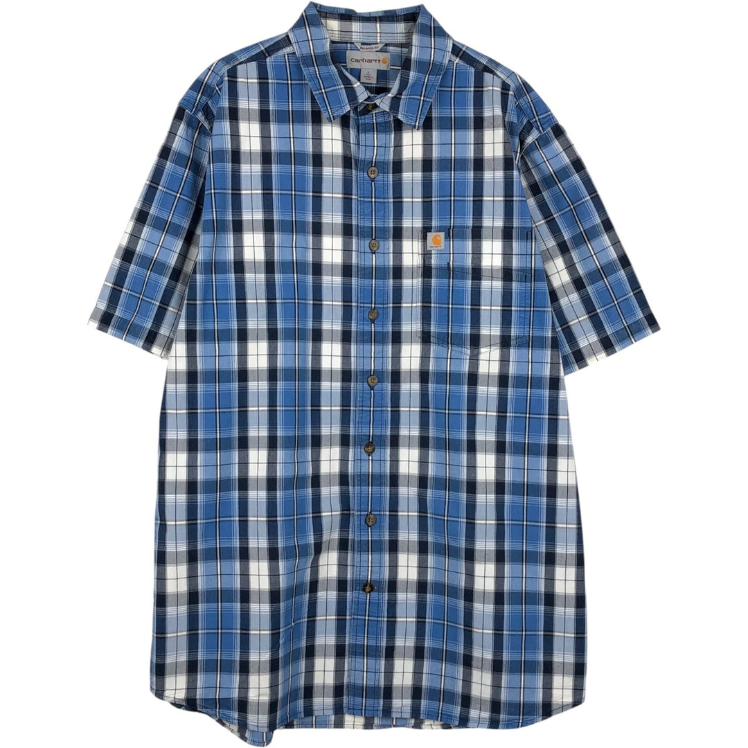 Carhartt RELAXED FIT Check Pattern Short Sleeve Work Shirt, Men's L size cotton blue type Vintage Second Hand