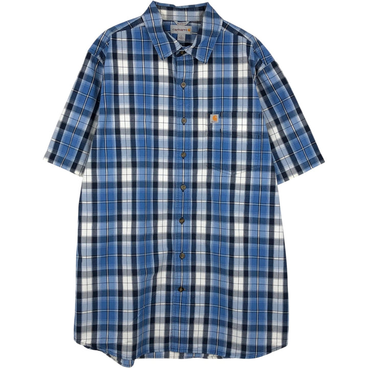 Carhartt RELAXED FIT Check Pattern Short Sleeve Work Shirt, Men's L size cotton blue type Vintage Second Hand
