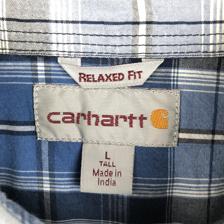 Carhartt RELAXED FIT Check Pattern Short Sleeve Work Shirt, Men's L size cotton blue type Vintage Second Hand