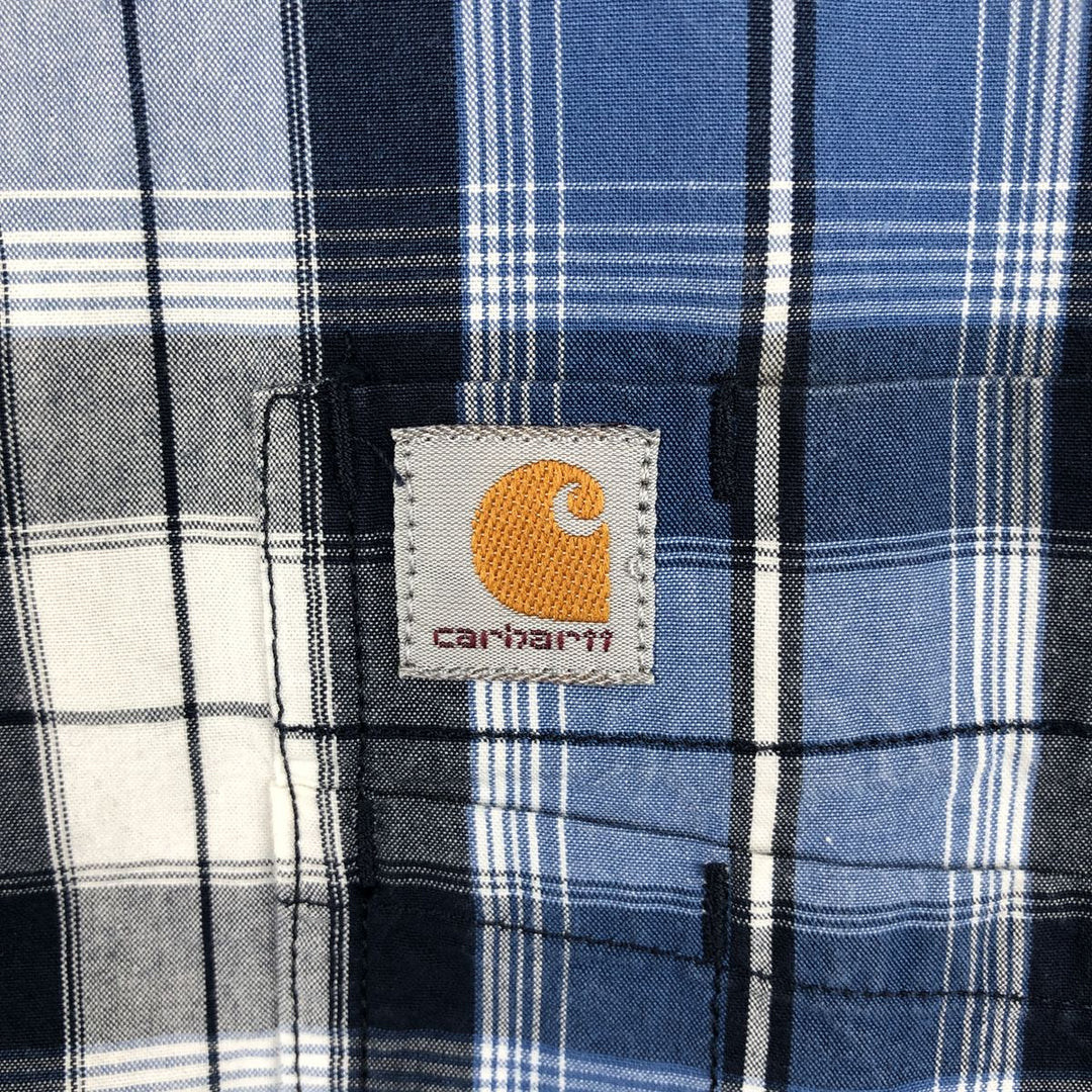 Carhartt RELAXED FIT Check Pattern Short Sleeve Work Shirt, Men's L size cotton blue type Vintage Second Hand