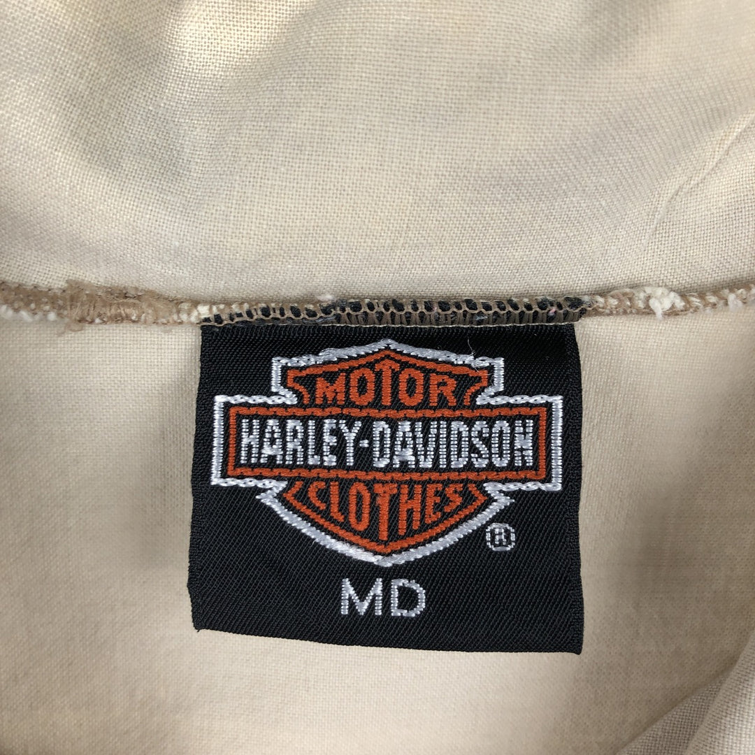 Harley-Davidson Eagle Pattern/Stars and Stripes Pullover Short-Sleeve Work Shirt (Men's Size M) cotton Beige type Vintage Second Hand