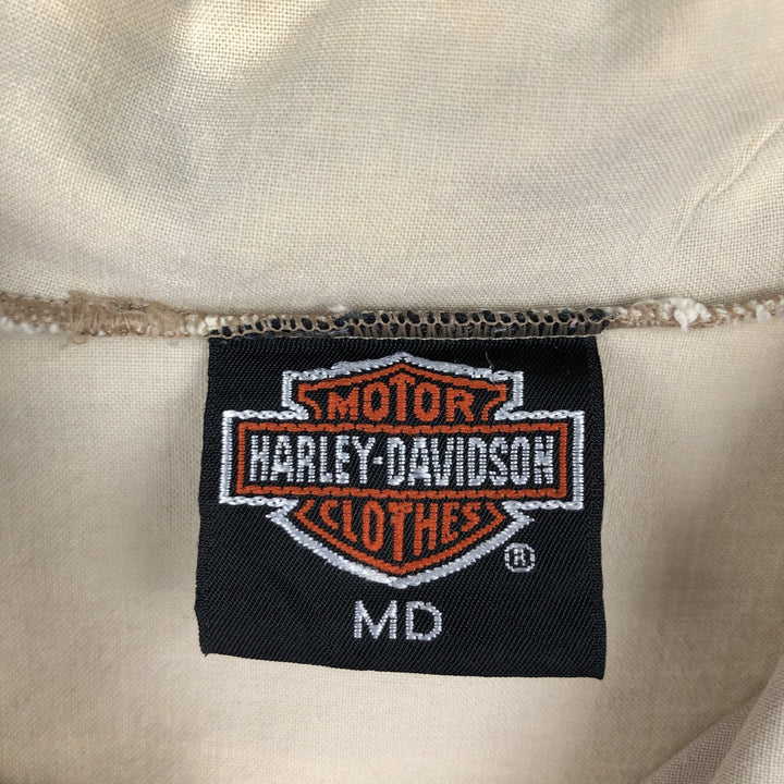 Harley-Davidson Eagle Pattern/Stars and Stripes Pullover Short-Sleeve Work Shirt (Men's Size M) cotton Beige type Vintage Second Hand