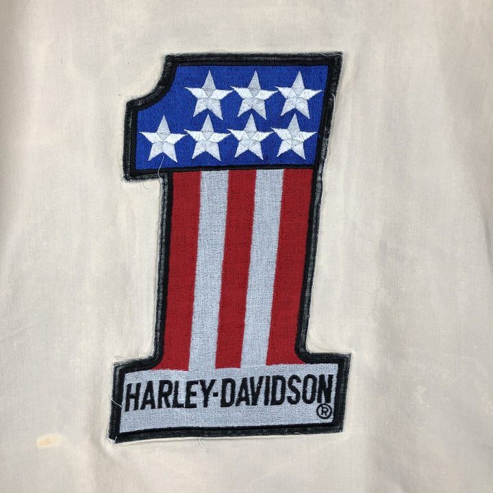 Harley-Davidson Eagle Pattern/Stars and Stripes Pullover Short-Sleeve Work Shirt (Men's Size M) cotton Beige type Vintage Second Hand