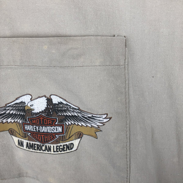 Harley-Davidson Eagle Pattern/Stars and Stripes Pullover Short-Sleeve Work Shirt (Men's Size M) cotton Beige type Vintage Second Hand