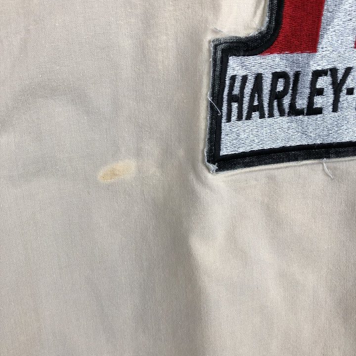 Harley-Davidson Eagle Pattern/Stars and Stripes Pullover Short-Sleeve Work Shirt (Men's Size M) cotton Beige type Vintage Second Hand