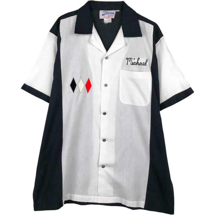 Cruisin USA Open Collar Bowling Shirt, Boxy Shirt, Men's Size L (approx.) cotton white type Vintage Second Hand