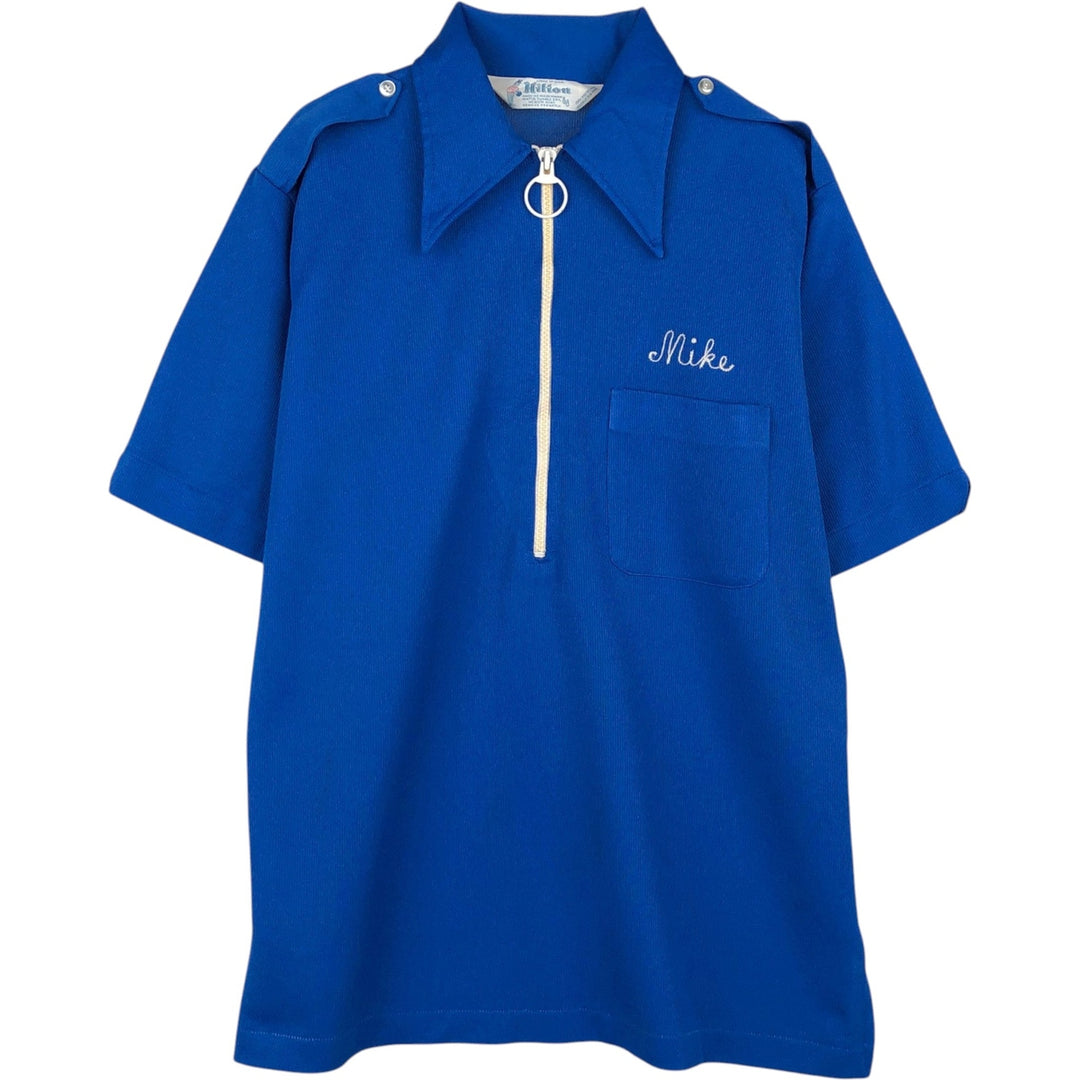 70s-80'S Hilton Half-Zip Bowling Shirt, Boxy Shirt, Made in USA, Men's Size M (Equivalent), Vintage polyester blue type Vintage Second Hand