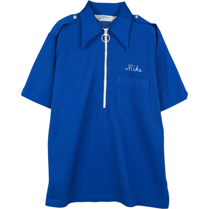 70s-80'S Hilton Half-Zip Bowling Shirt, Boxy Shirt, Made in USA, Men's Size M (Equivalent), Vintage polyester blue type Vintage Second Hand