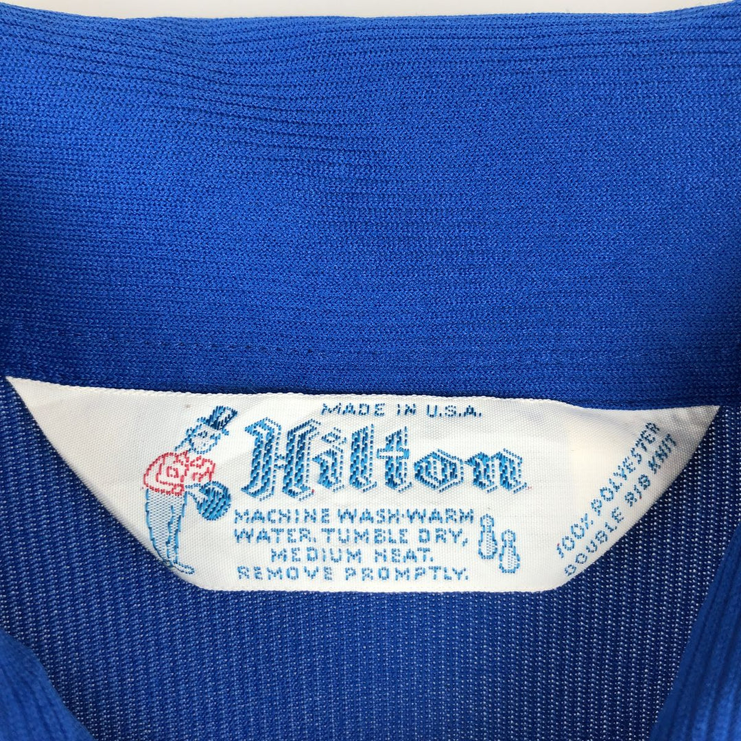 70s-80'S Hilton Half-Zip Bowling Shirt, Boxy Shirt, Made in USA, Men's Size M (Equivalent), Vintage polyester blue type Vintage Second Hand