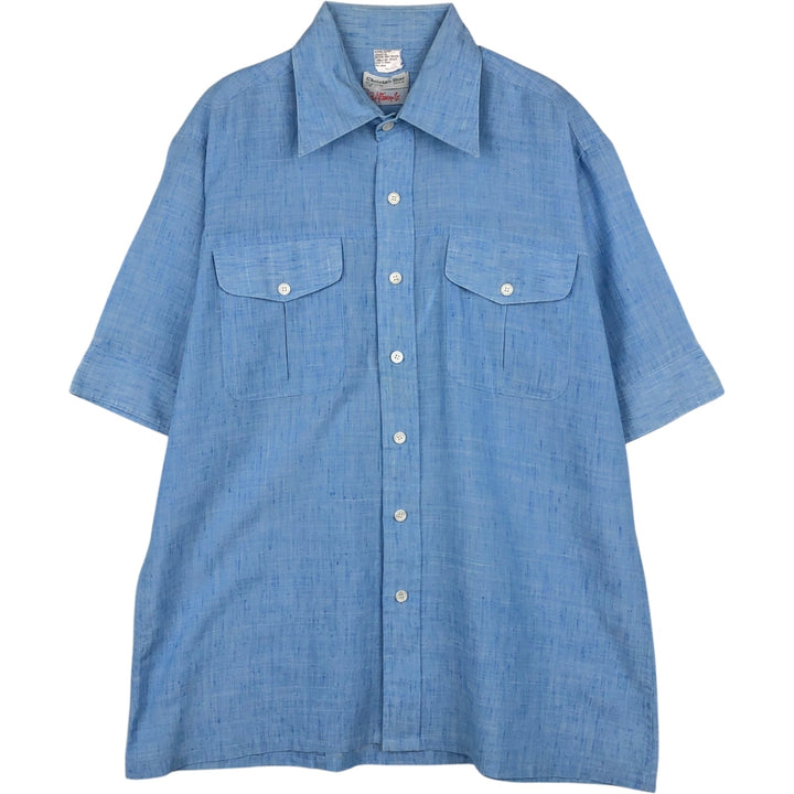 Christian Dior B. Altman & Co. Short-Sleeve Chambray Shirt, Boxy Shirt, Men's Size L (approx.) polyester blue type Vintage Second Hand