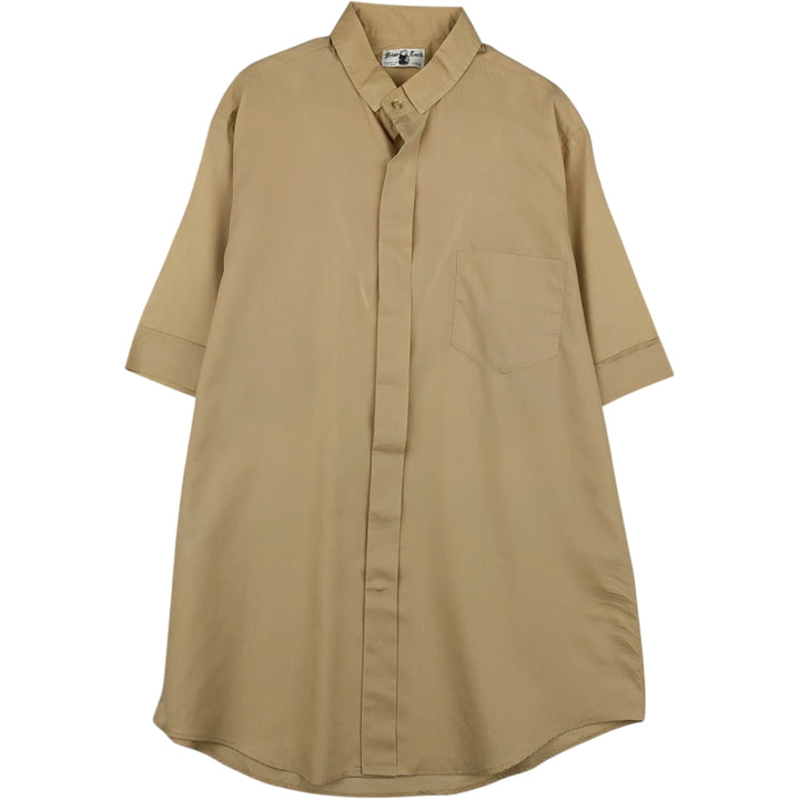 60s-70'S Friar Tuck Stand Collar Short-Sleeve Shirt, Made in USA, Men's Size M (Equivalent), Vintage unclear Beige type Vintage Second Hand