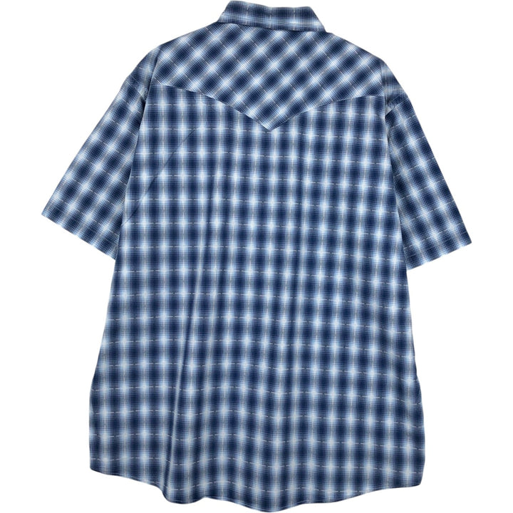 Pendleton Frontier Shirt, Ombre Check, Short Sleeve Western Shirt, Men's Size L (Equivalent), Regular Collar cotton navy blue type Vintage Second Hand