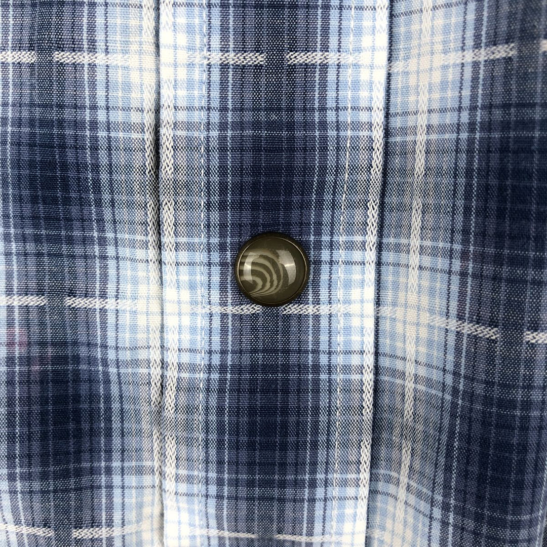 Pendleton Frontier Shirt, Ombre Check, Short Sleeve Western Shirt, Men's Size L (Equivalent), Regular Collar cotton navy blue type Vintage Second Hand