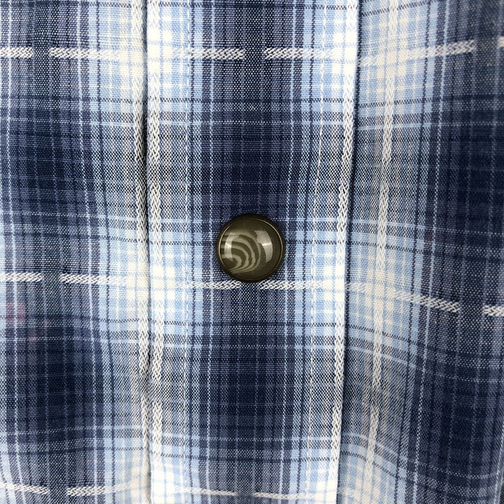 Pendleton Frontier Shirt, Ombre Check, Short Sleeve Western Shirt, Men's Size L (Equivalent), Regular Collar cotton navy blue type Vintage Second Hand
