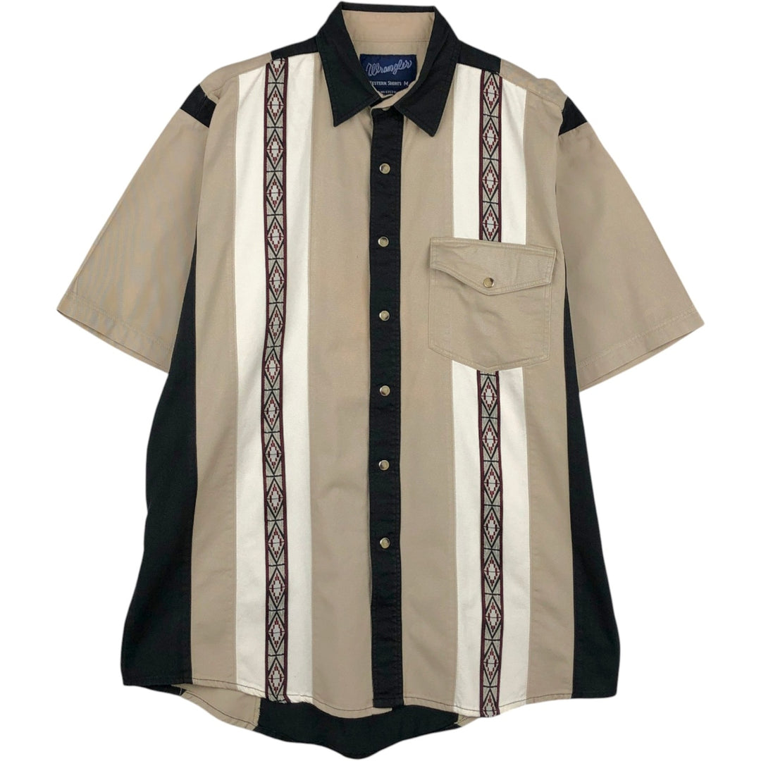 1990'S Wrangler short-sleeved Western shirt, men's size M equivalent, vintage. cotton Beige type Vintage Second Hand