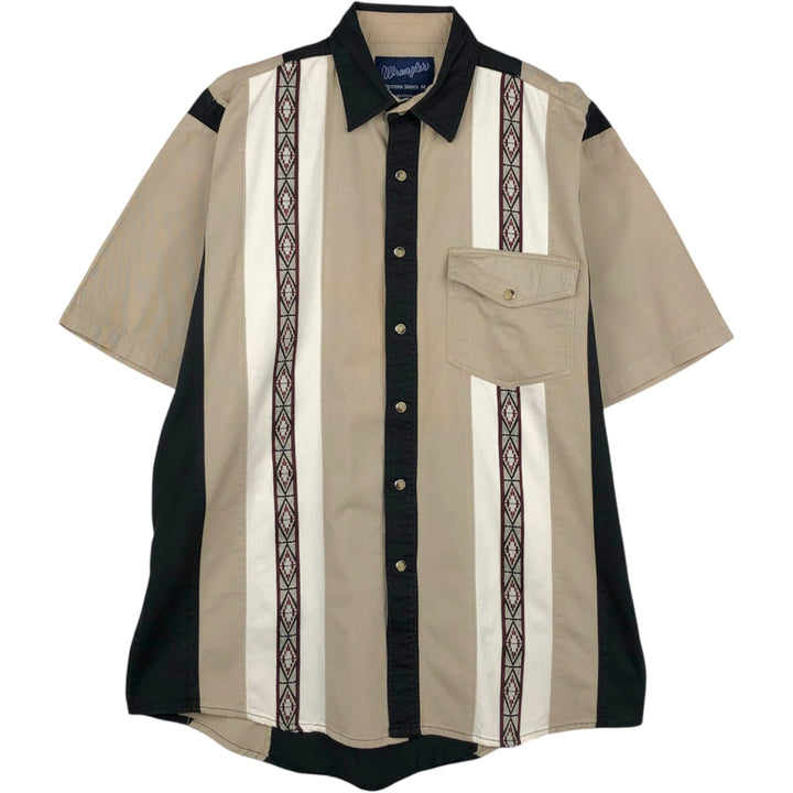 1990'S Wrangler short-sleeved Western shirt, men's size M equivalent, vintage. cotton Beige type Vintage Second Hand