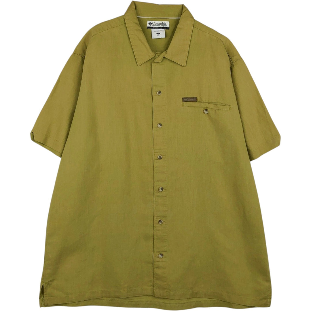 2000'S Columbia Short-Sleeve Ramie x Cotton Shirt, Men's Size L (approx.) Lamy Khaki type Vintage Second Hand