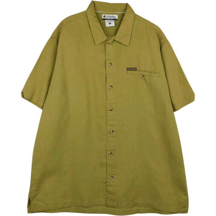2000'S Columbia Short-Sleeve Ramie x Cotton Shirt, Men's Size L (approx.) Lamy Khaki type Vintage Second Hand
