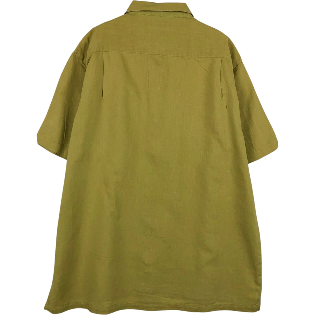2000'S Columbia Short-Sleeve Ramie x Cotton Shirt, Men's Size L (approx.) Lamy Khaki type Vintage Second Hand