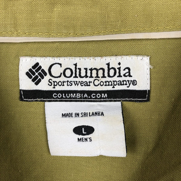 2000'S Columbia Short-Sleeve Ramie x Cotton Shirt, Men's Size L (approx.) Lamy Khaki type Vintage Second Hand