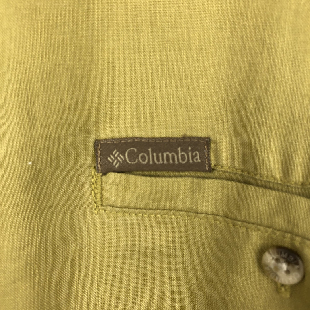 2000'S Columbia Short-Sleeve Ramie x Cotton Shirt, Men's Size L (approx.) Lamy Khaki type Vintage Second Hand